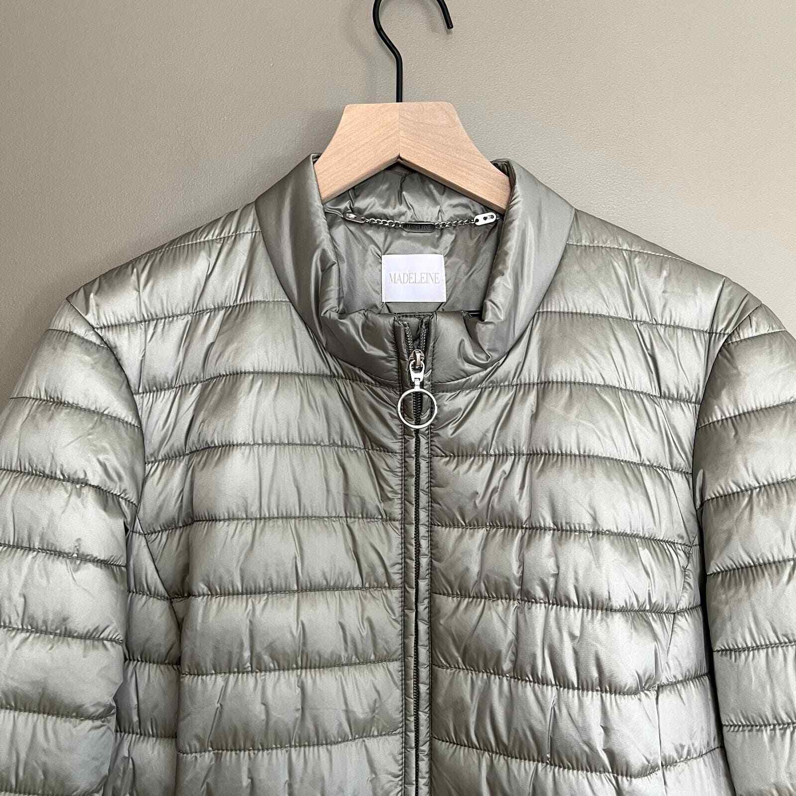 NWOT Madeleine Quilted Jacket Sage Green Size 16 Puffer Full Zip Ruffle Back