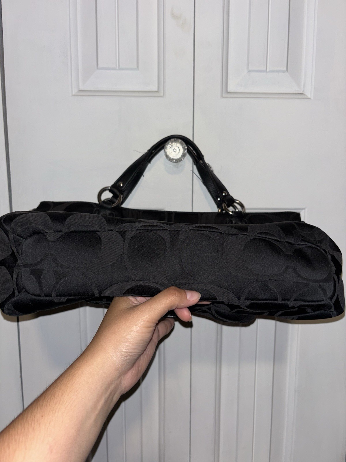 Coach Signature Logo Large Tote Zip Black/Gray, Buckle Pocket, Charm, Silver