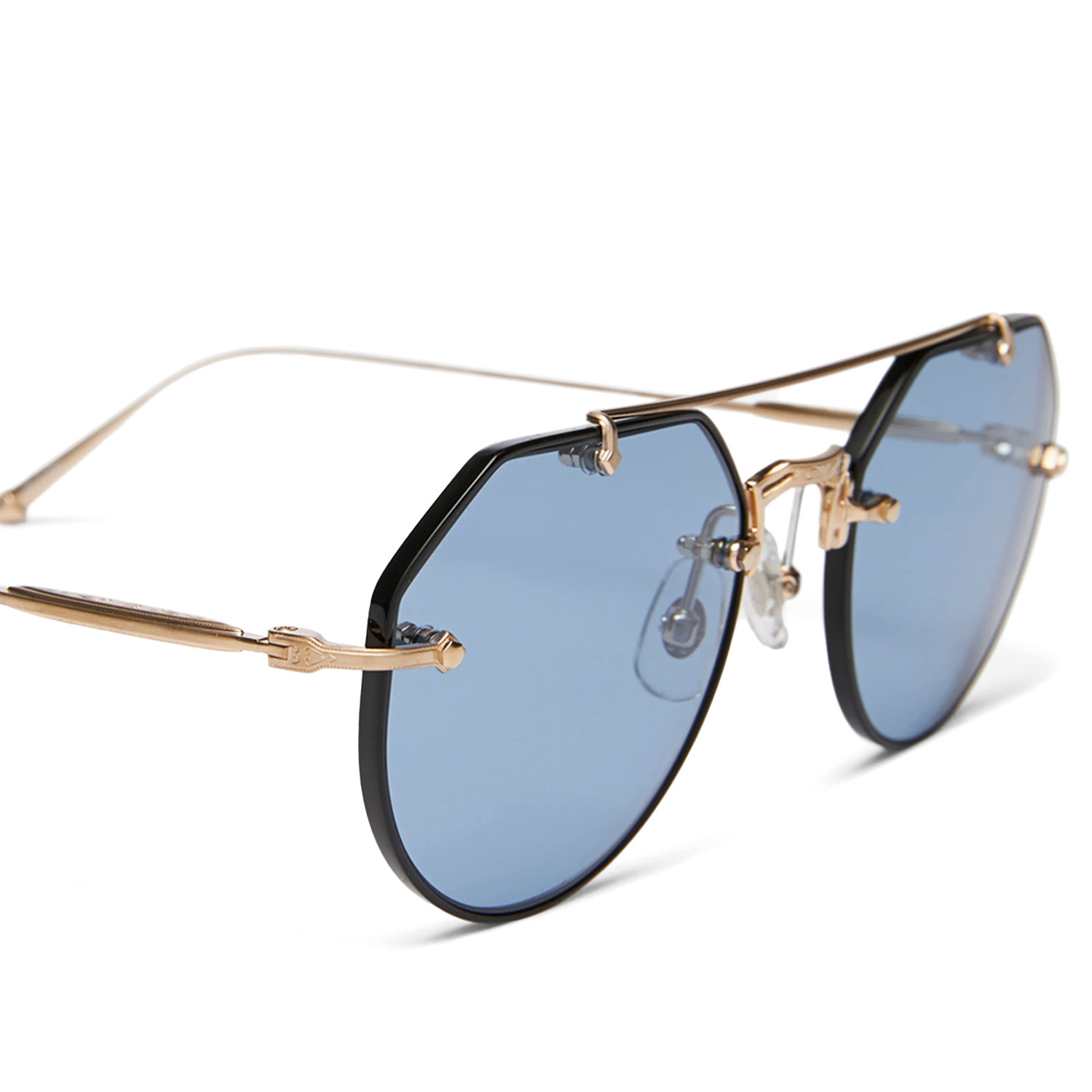 Matsuda M3121 Geometric Sunglasses Brushed Gold | Cobalt Blue Lenses