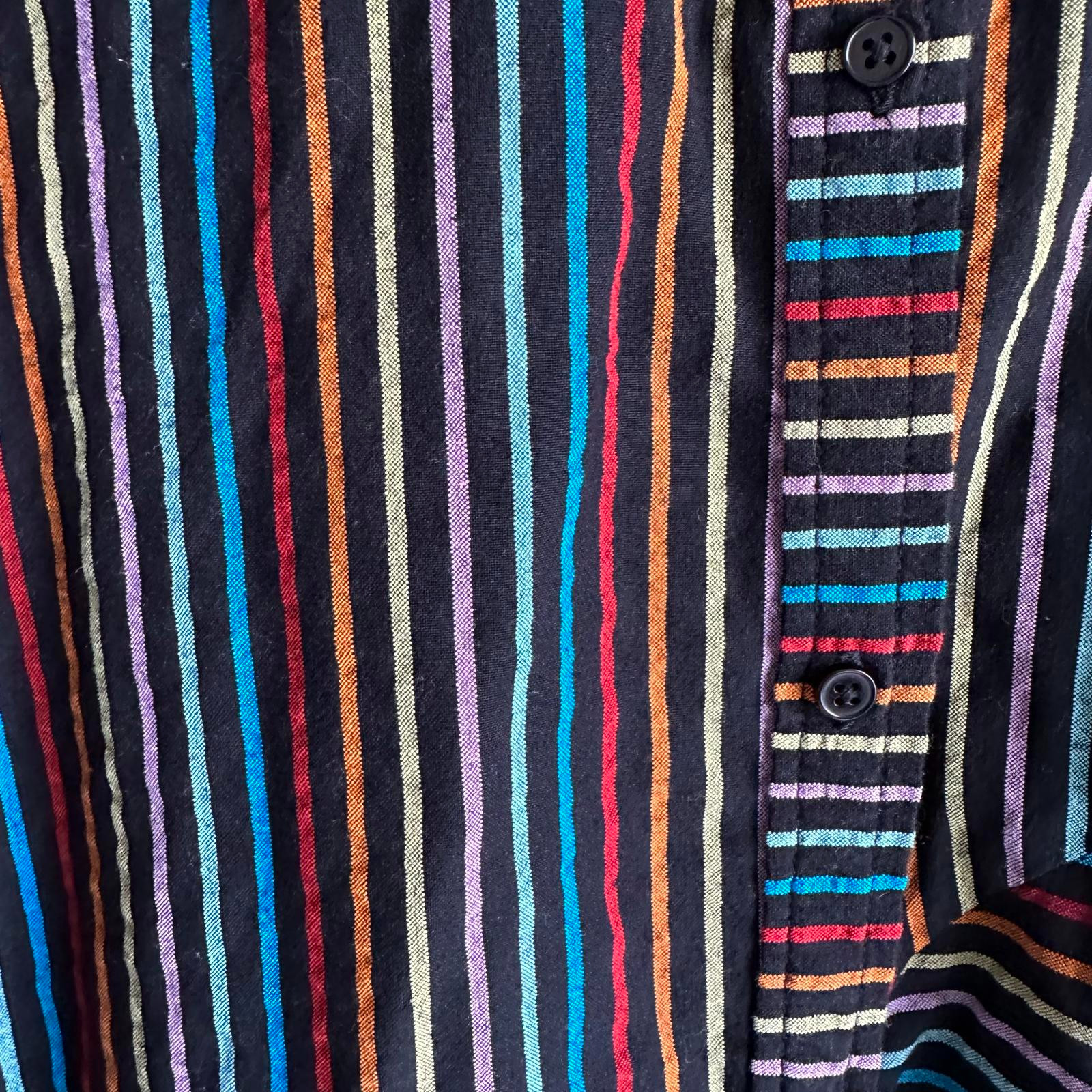 SOLID & STRIPED “The Oxford Tunic” Black Rainbow Pinstripe Ladies Button Up, M