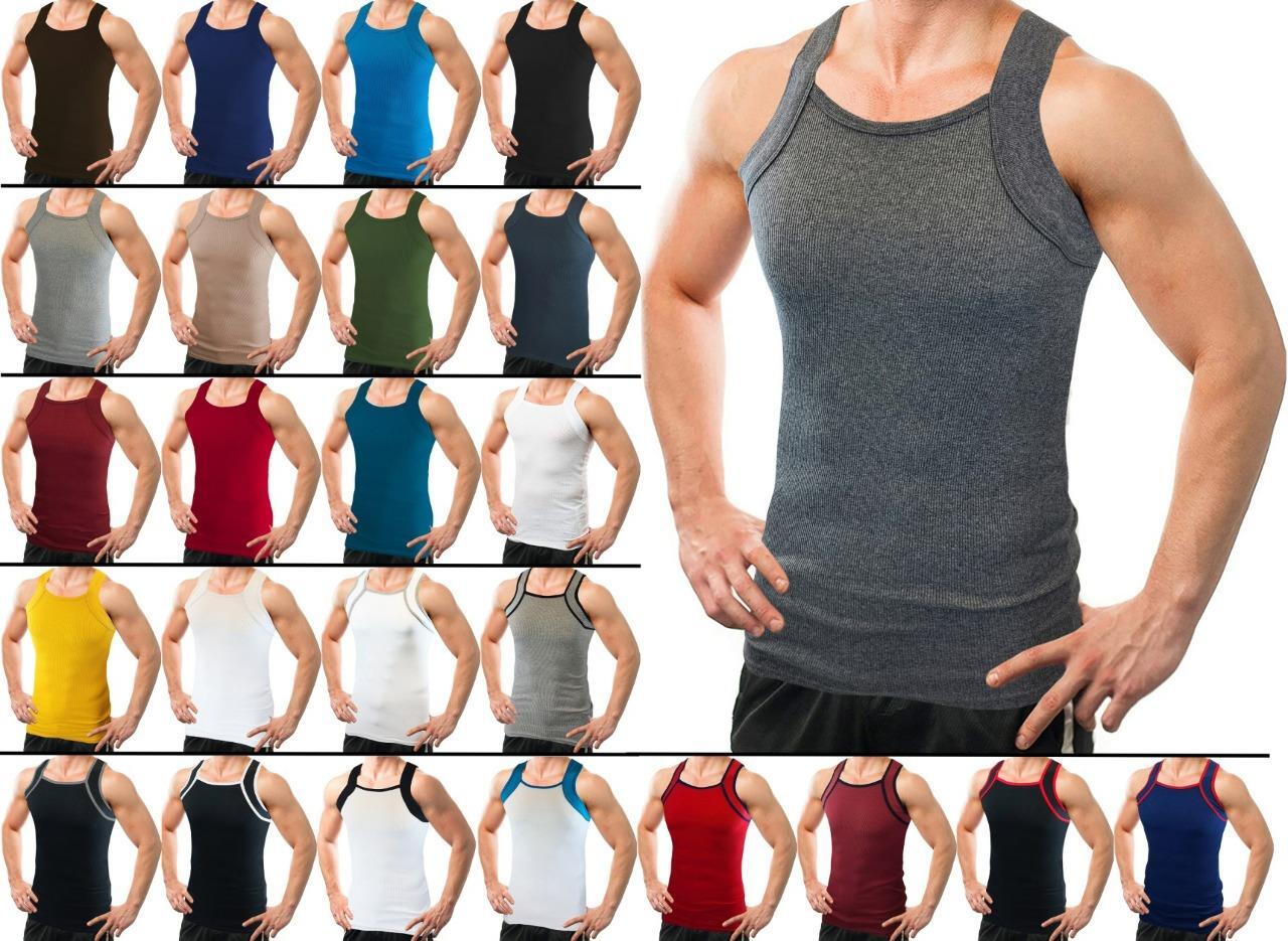 12 Pack Assorted Color Bulk Lot Men Square Tank Top A-shirts