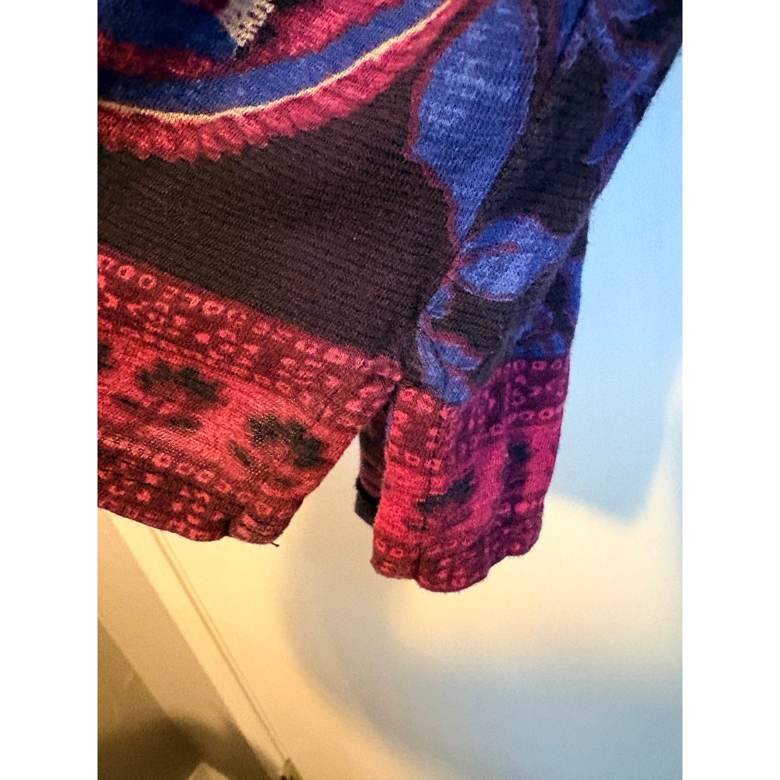 Lucky Brand Blue Purple Paisley Tunic Top 3/4 Sleeves Cotton XL Boho Hippie