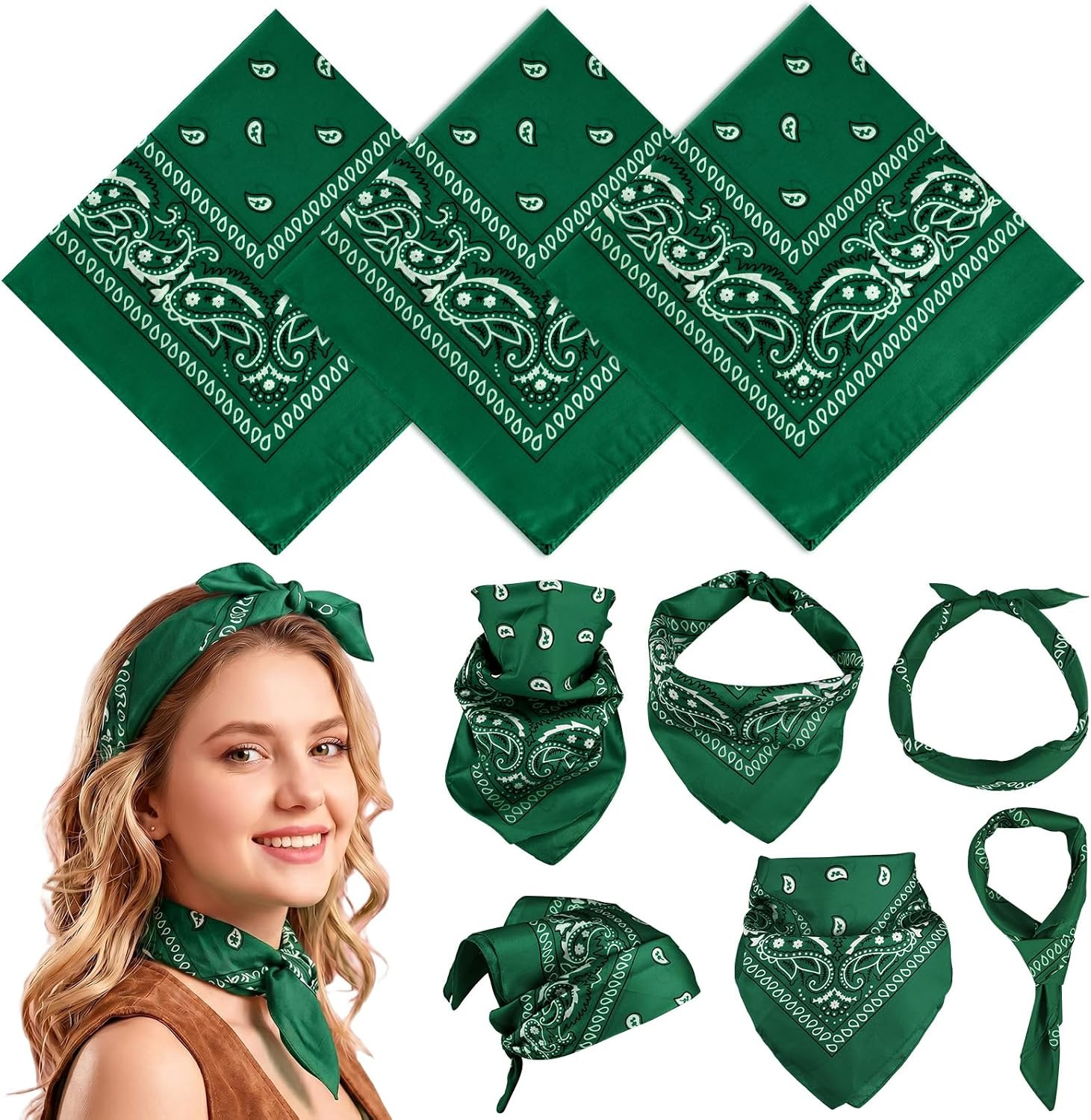 Bandanas Bulk Paisley Pattern for Women Men, Head Scarf Cowboy Bandana Neon Hand