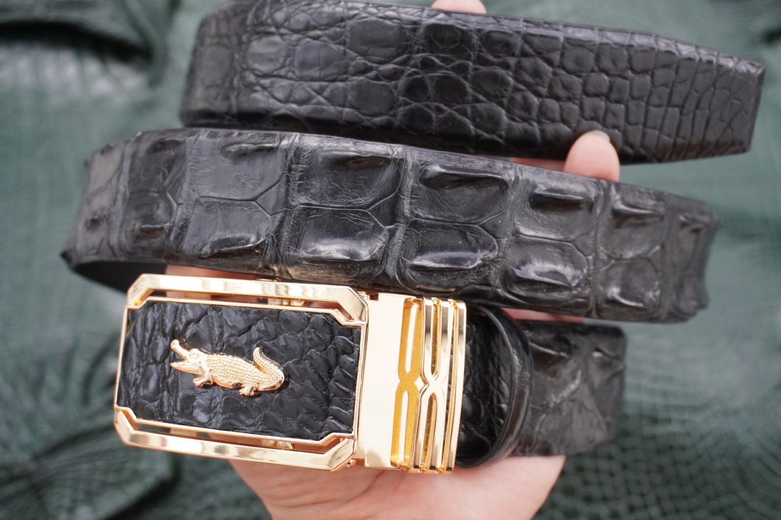 Black Genuine CROCODILE Hornback LEATHER Skin Men’s Belt -W 1.3 inch # T60