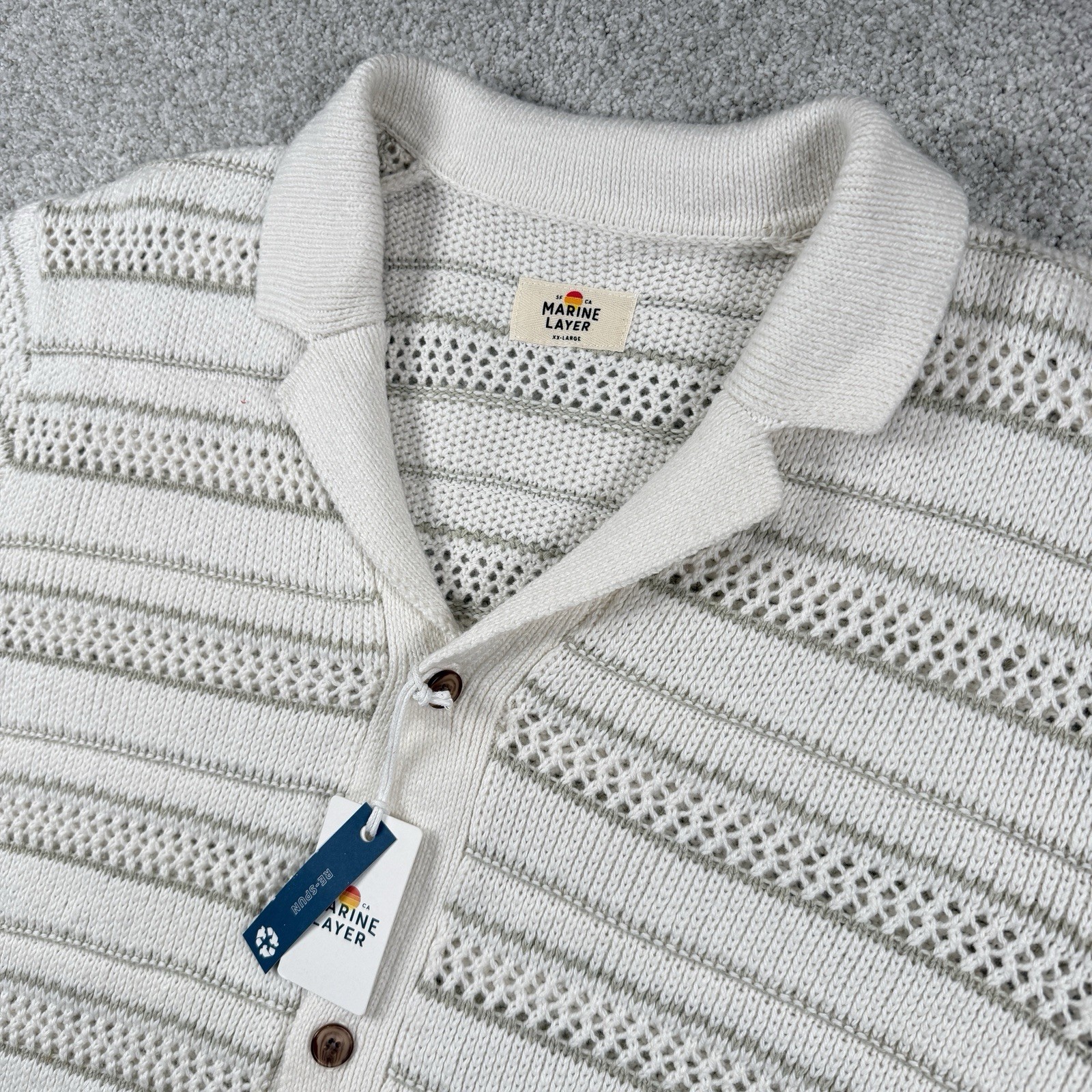 NEW Marine Layer Mens Knit Button Up Shirt Open Weave Short Sleeve 2XL