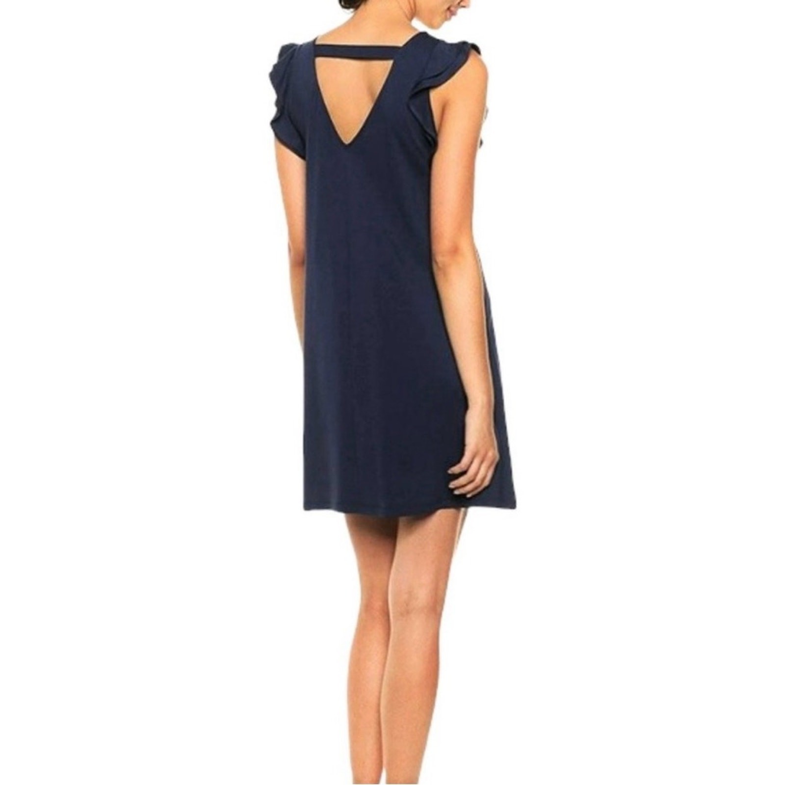 Lilly Pulitzer Dani Ruffle Swing Dress True Navy XS Flutter Sleeve V-Back A-Line
