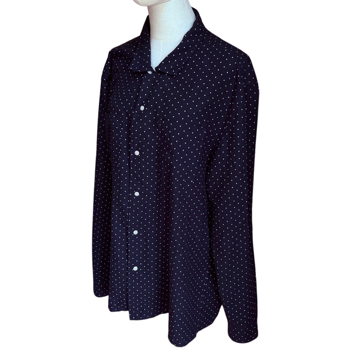 J. Crew Perfect NWT Dark Blue Shirt White Polka Dots Size XXL Wool Blend