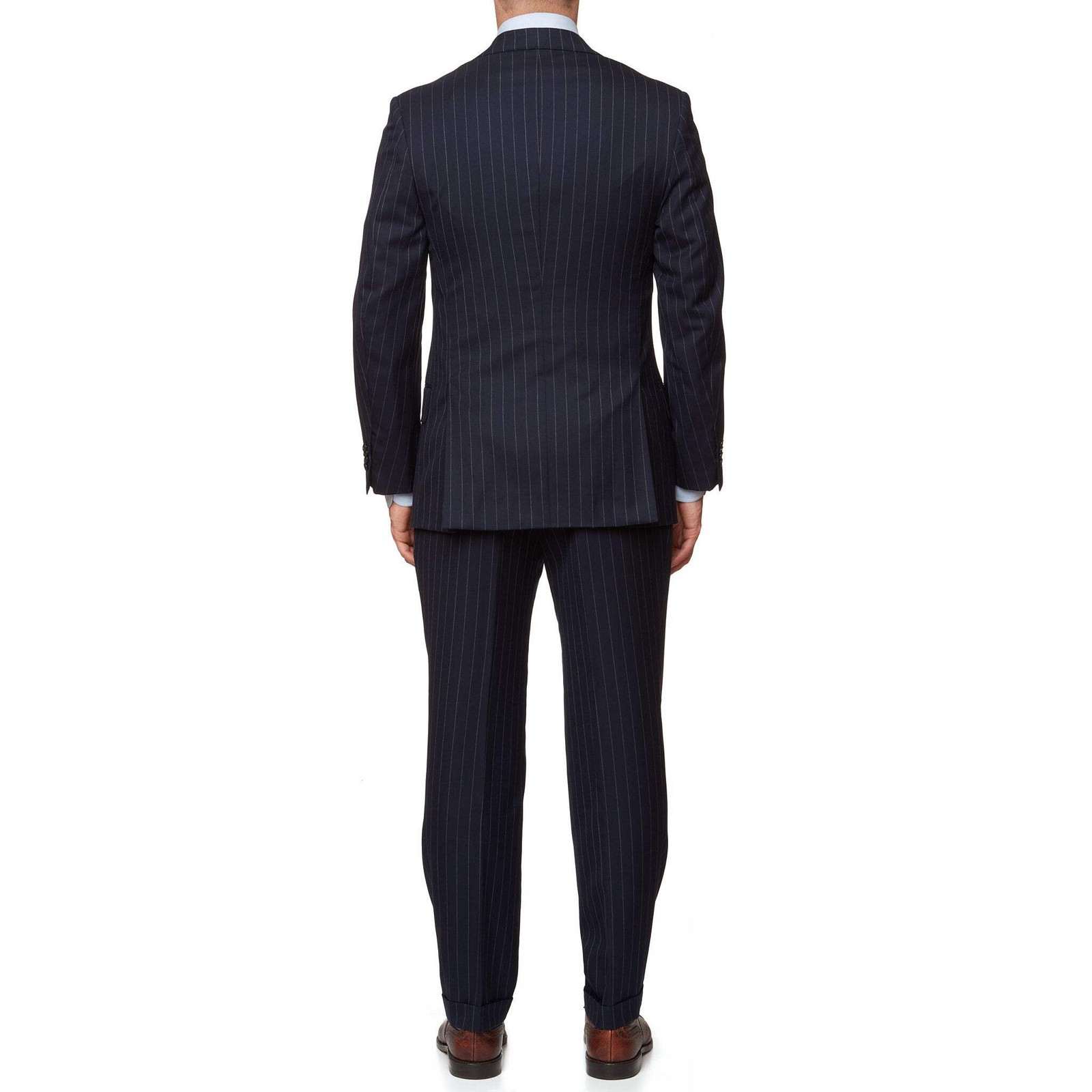 CESARE ATTOLINI Handmade Navy Blue Striped Super 180’s Wool Suit EU 48 US 38