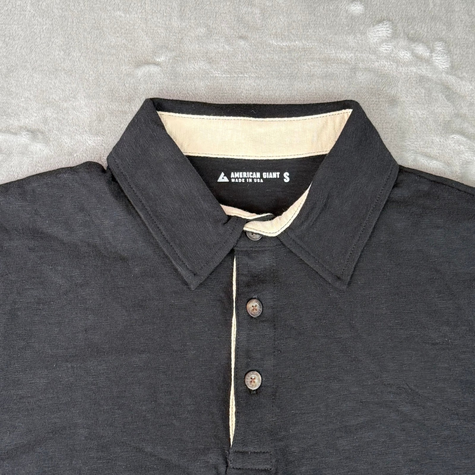 American Giant Long Sleeve Polo Shirt Mens Small Black Slub Cotton USA New NWOT