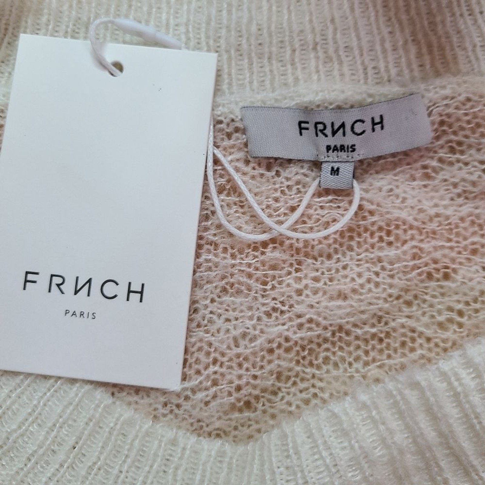 FRNCH Paris Ninette Size Medium Cream Pastel Wavy Stripe Lightweight Sweater NWT