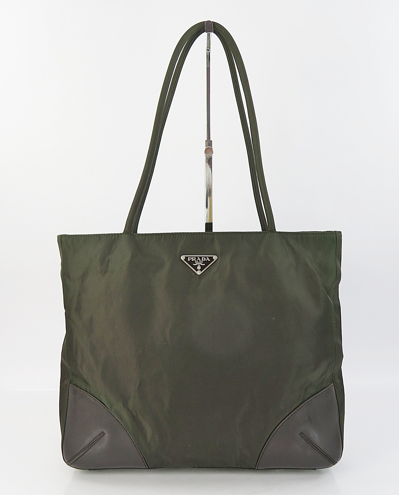 Authentic PRADA Brown Nylon and Leather Tote Bag Purse #64211C
