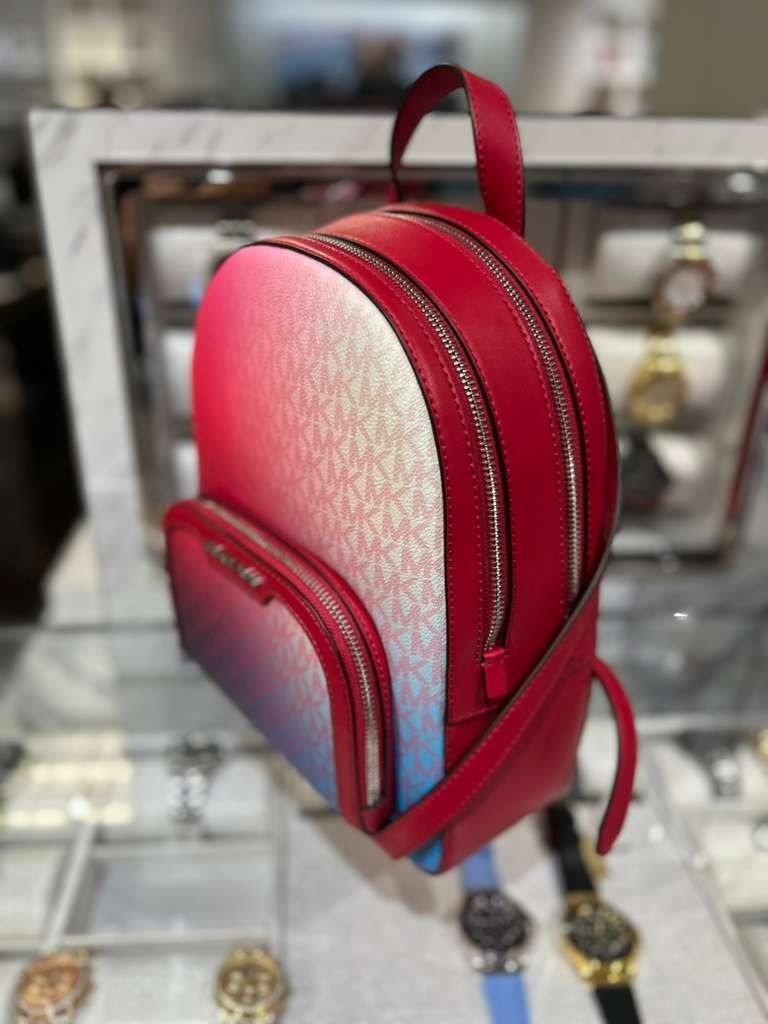 Michael Kors Jaycee Women Medium Logo Zip Pocket Backpack Dark Raspberry Multi