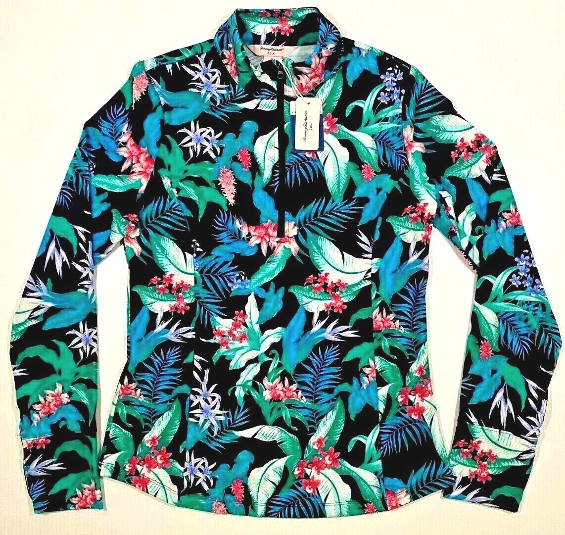 NWT Tommy Bahama Golf Tennis 1/3 Zip Jacket Pullover S M L Black Green Pocket F2