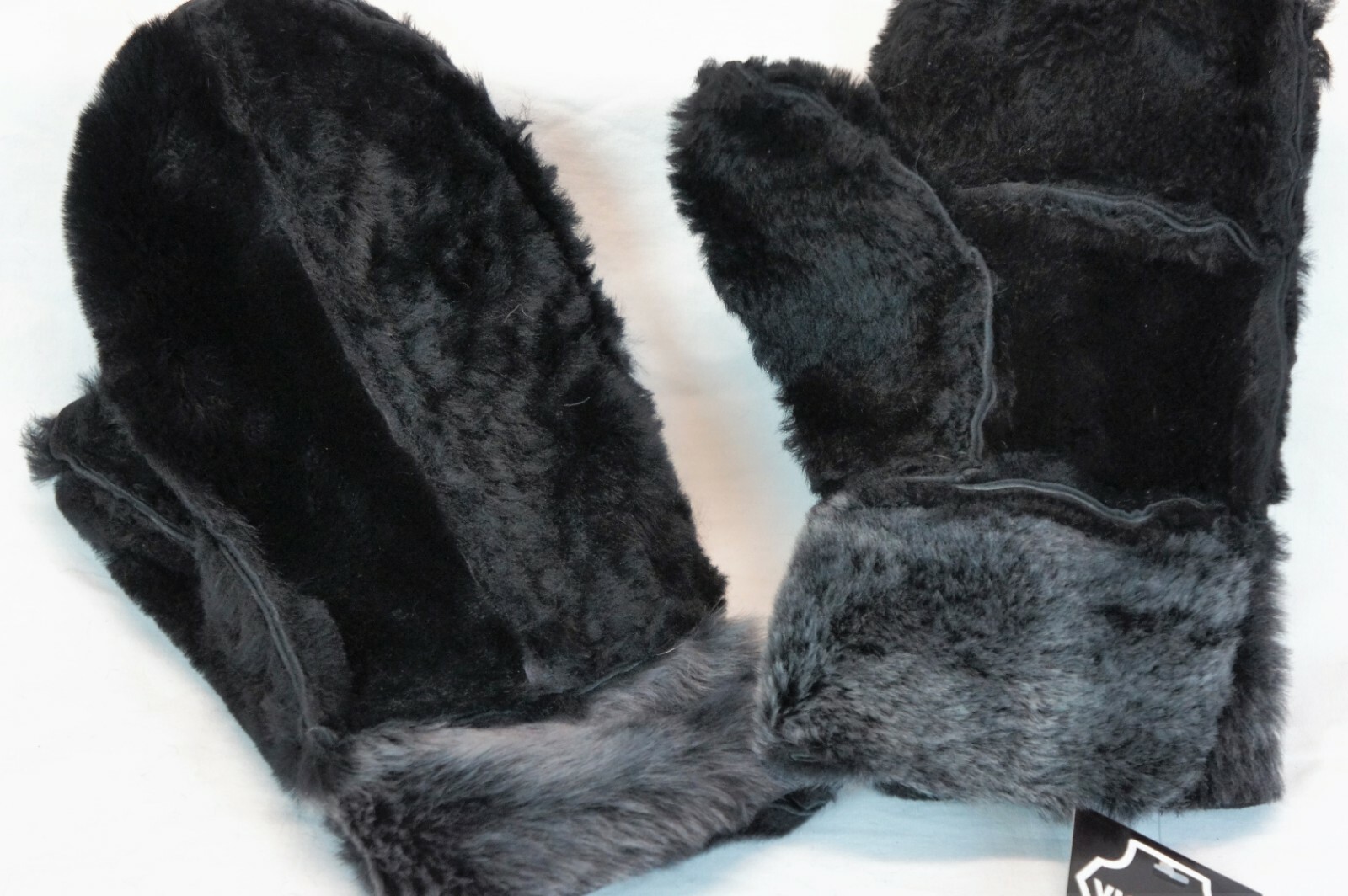 REAL GENUINE SHEEPSKIN SHEARLING LEATHER MITTENS UNISEX BLACK / GRAY ASH S-2XL
