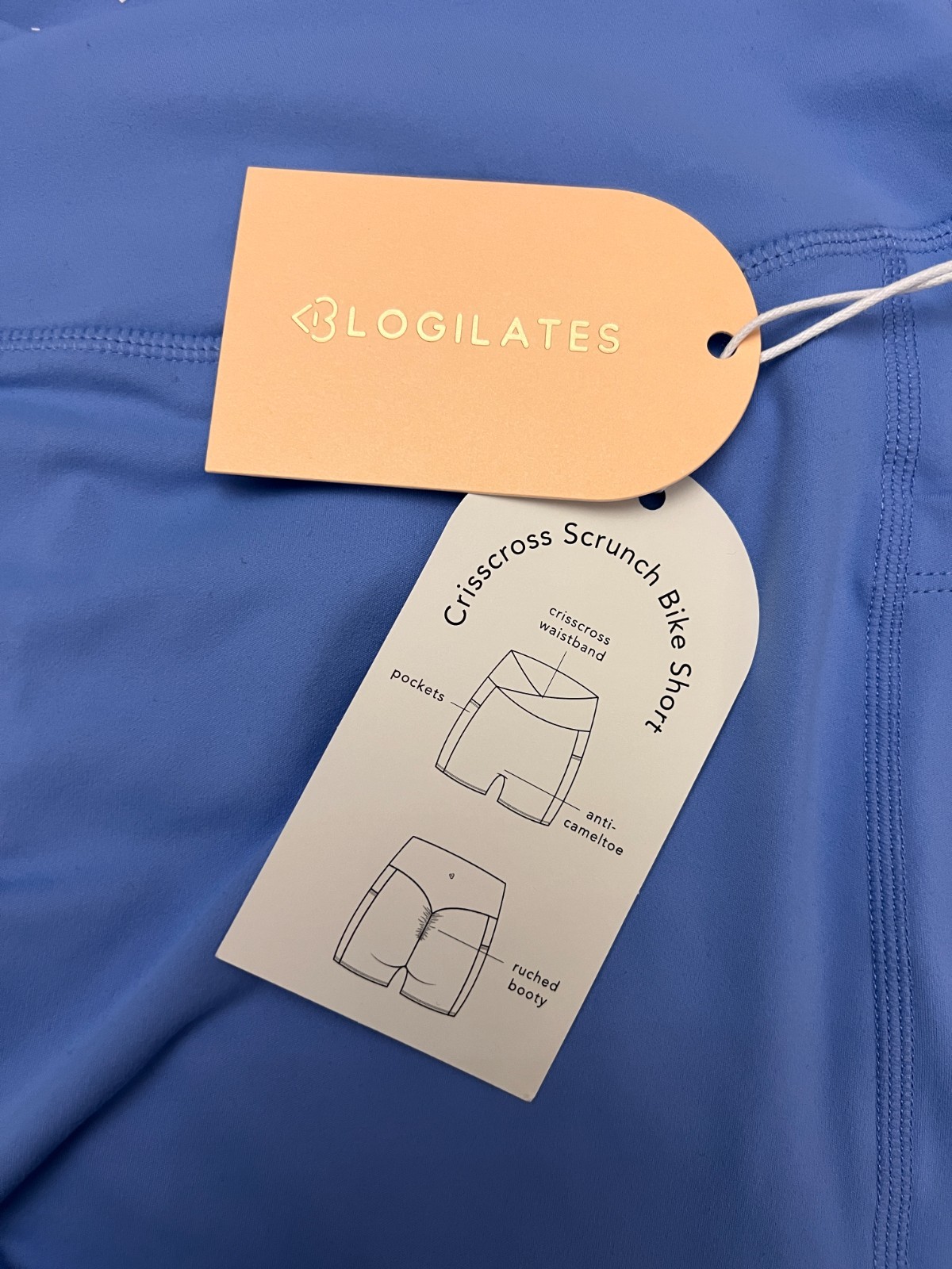 NWT~ Blogilates sz XL Cool Blue Crisscross Scrunch Bike Shorts Ruched Booty 1785