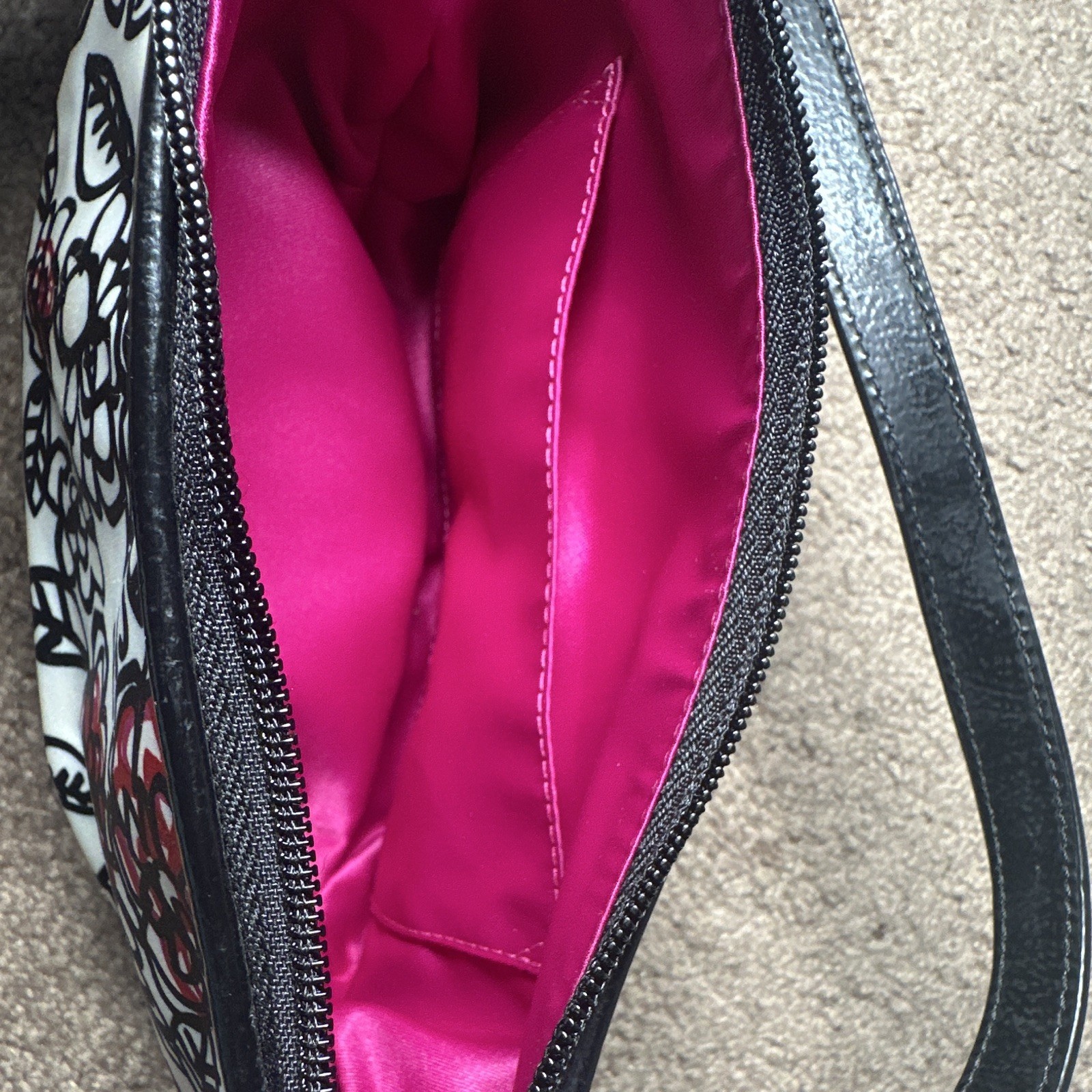 Coach Poppy Graffiti Floral Print Satin Shoulder Bag Zip Bag w/ Pink Lining