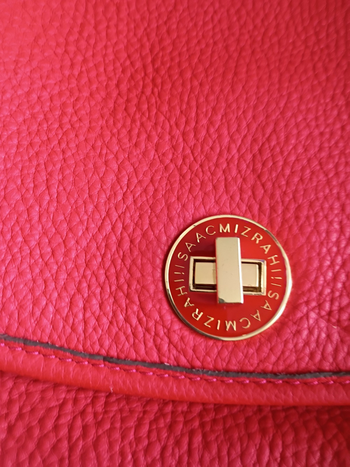 Authentic Isaac Mizrahi Red Pebbled Leather Crossbody Saddle Bag with Tassel