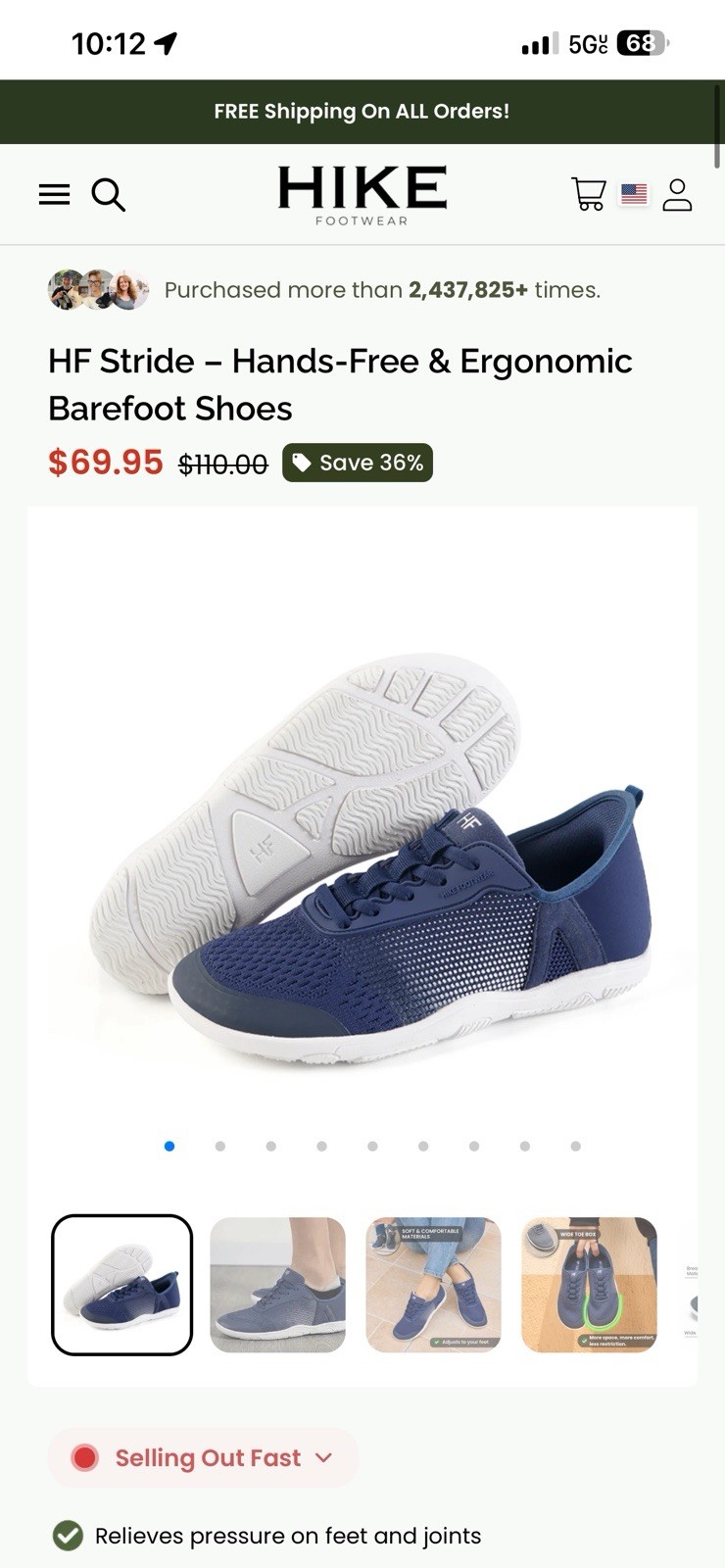 NWT Hike Footwear HF Stride Navy Barefoot Sneaker Unisex EU42 W11-11.5 M9-9.5