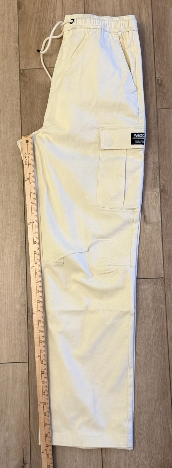 WeSC Open Bottom Cargo Pants Unisex Chino Style-Men M/Women L-Pale Yellow-NWT