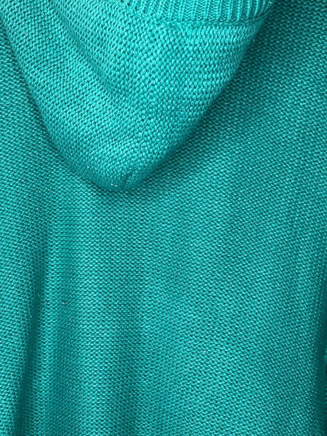 Hooded Cardigan Button Up Cable Knit Sweater Coat size Small Turquoise Sharpa