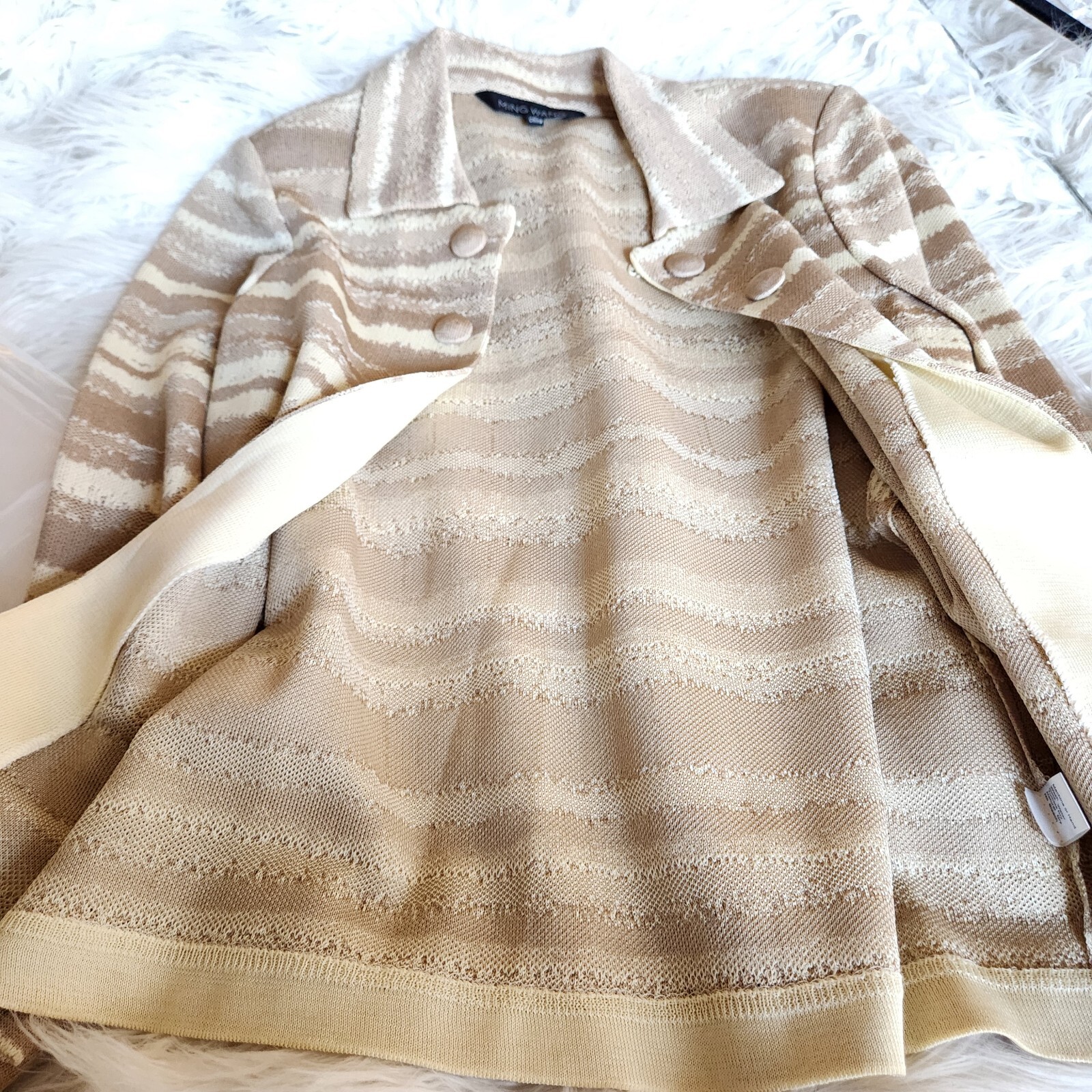 Ming Wang Knit Jacket Womens Size XS Jacket Hook Eye Open Front Beige Acrylic