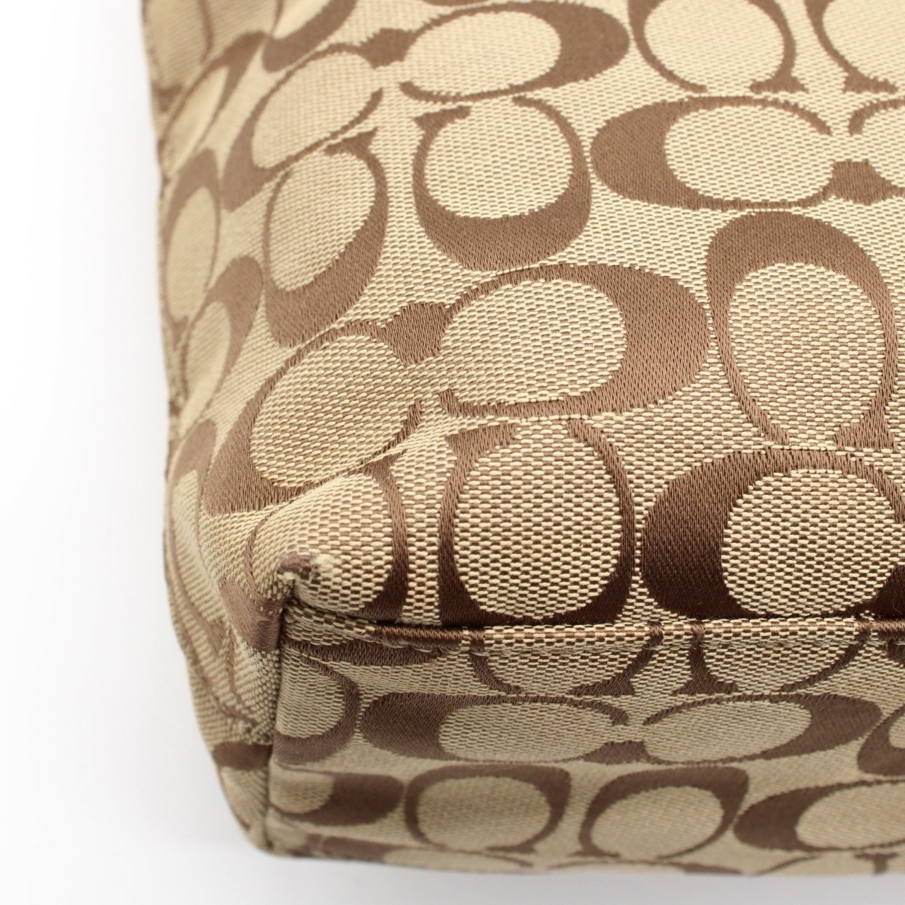 COACH Signature Canvas Leather Tote Bag Beige Brown Snakeskin Embossed Silver