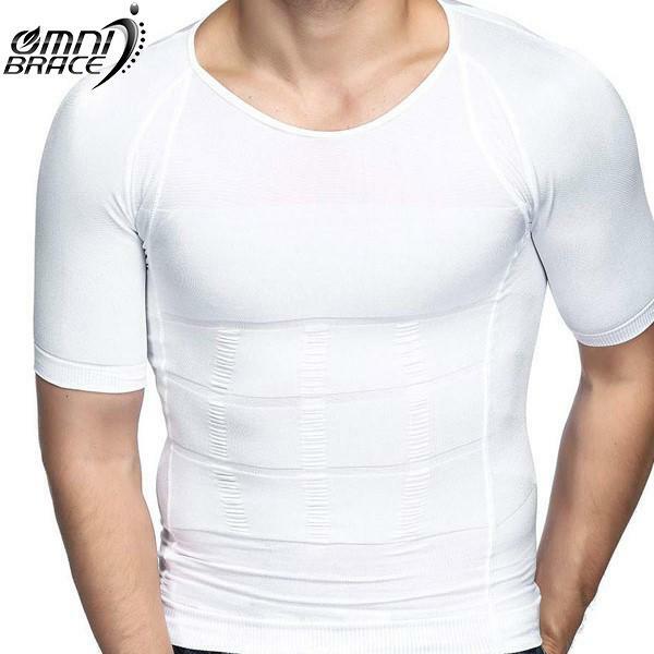 OmniBrace Men’s Body Slimming Short Sleeve Compression T-Shirt Up To 3XL & 4XL