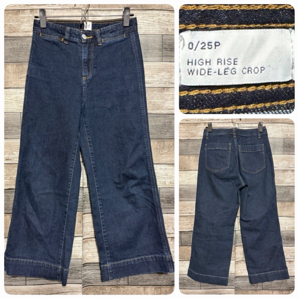 Gap High Rise Wide Leg Crop Jeans Women’s 0/25P Dark Wash Blue (Inseam 23)