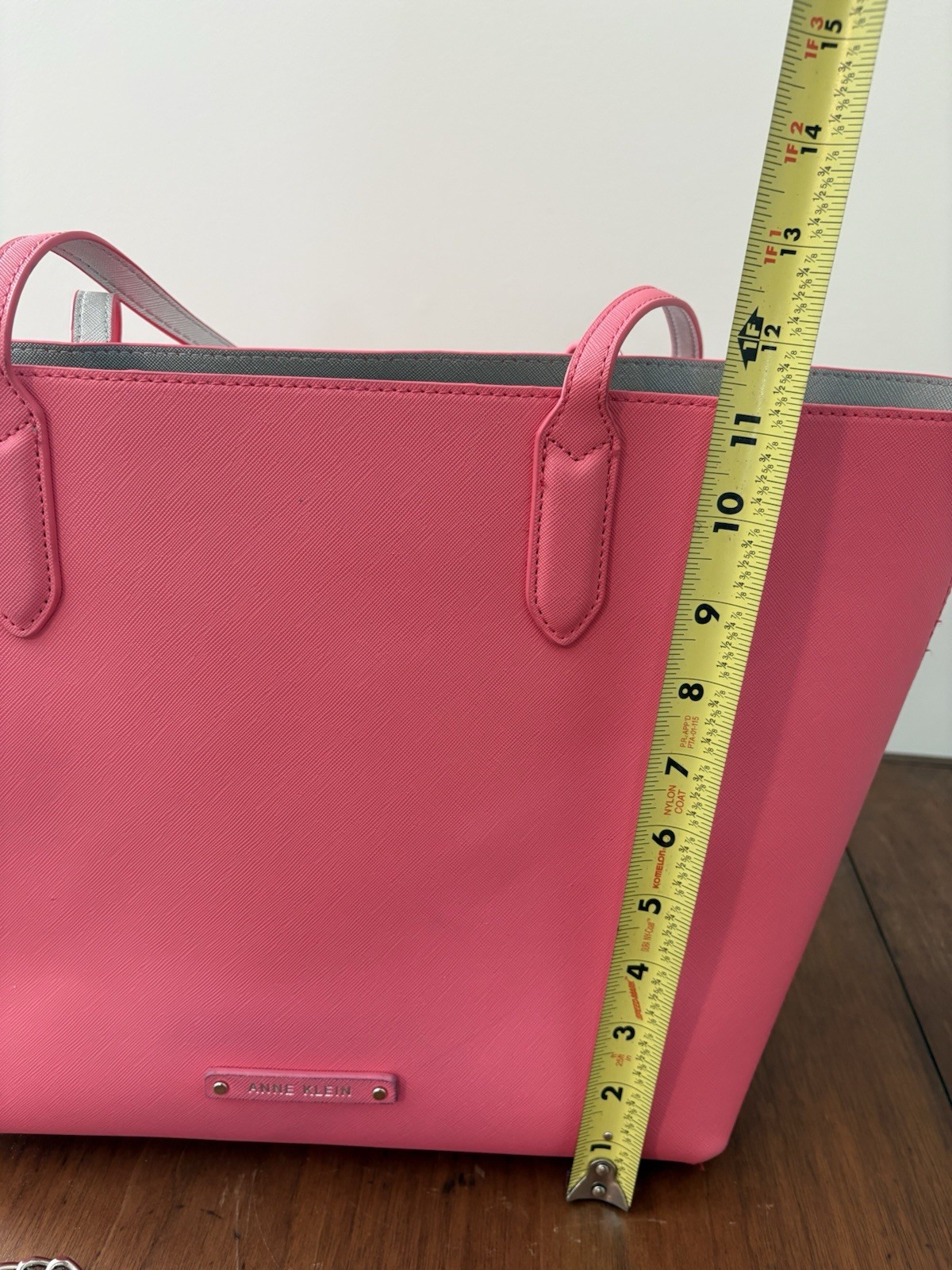 Anne Klein Large Pink Tote Bag w/ Silver Chain Strap Pocketbook Pouch