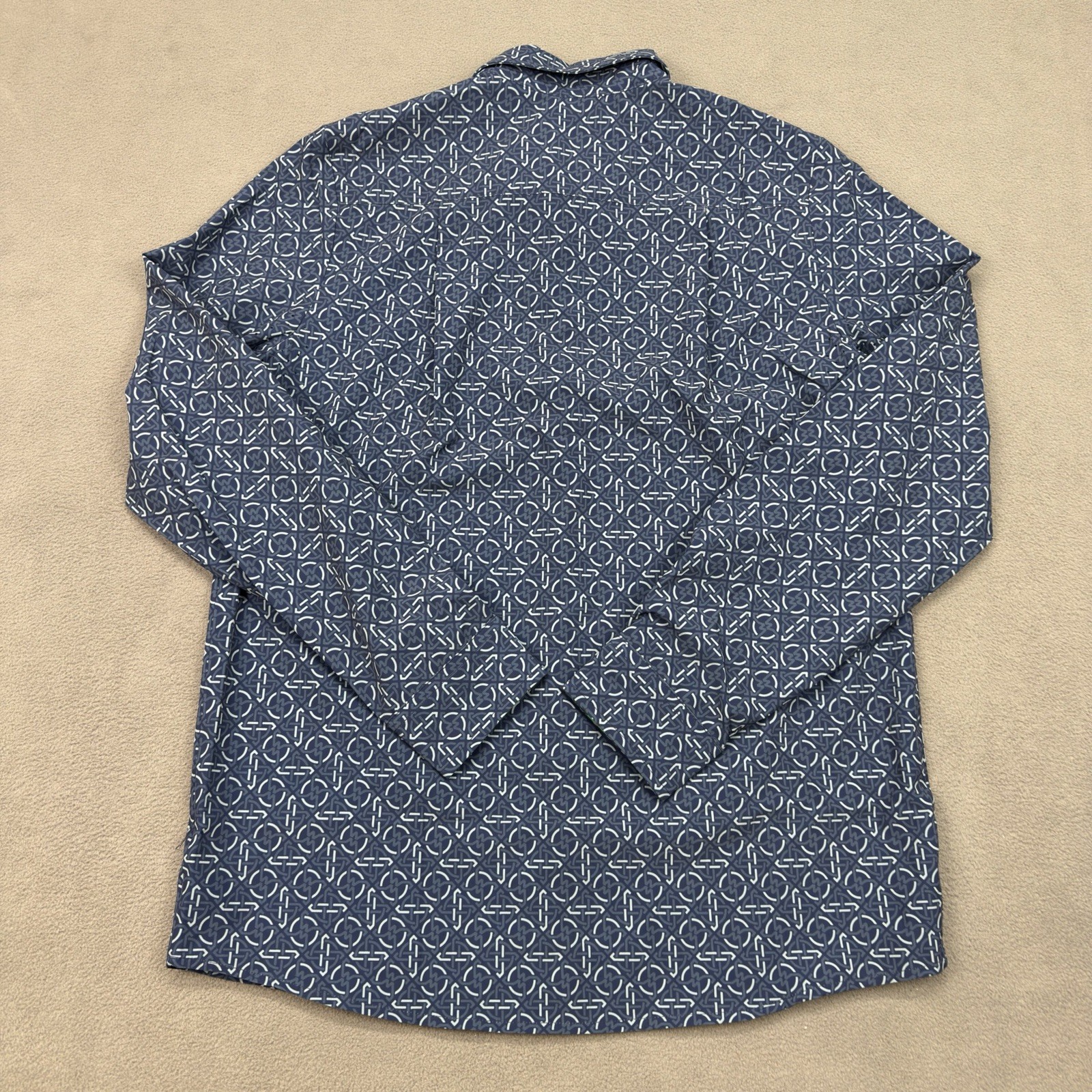 William Murray Golf Long Sleeve Mens Small Blue Geometric Flip Cuff Stretch NWT