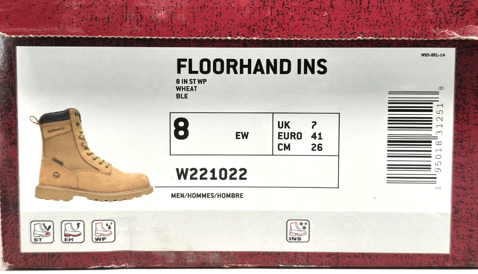 Wolverine Floorhand Insulated 8″ Waterproof Work Boot Men’s 8EW Wheat W221022