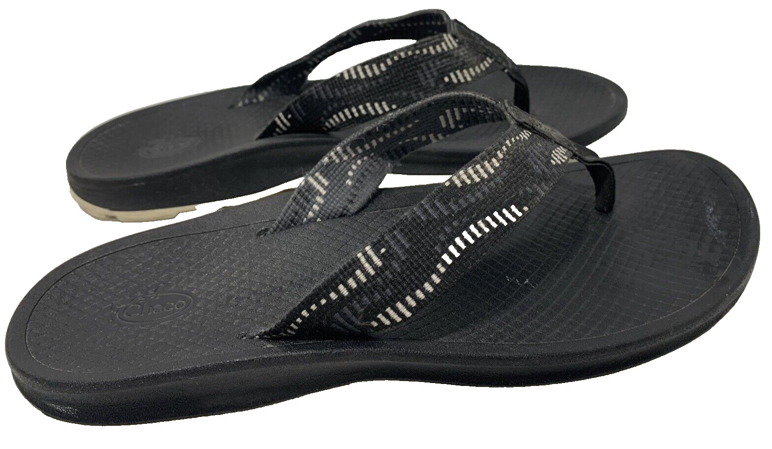 CHACO Womens Classic Flip Flop Sandals z 9 Black & White Fabric Webbing Thongs