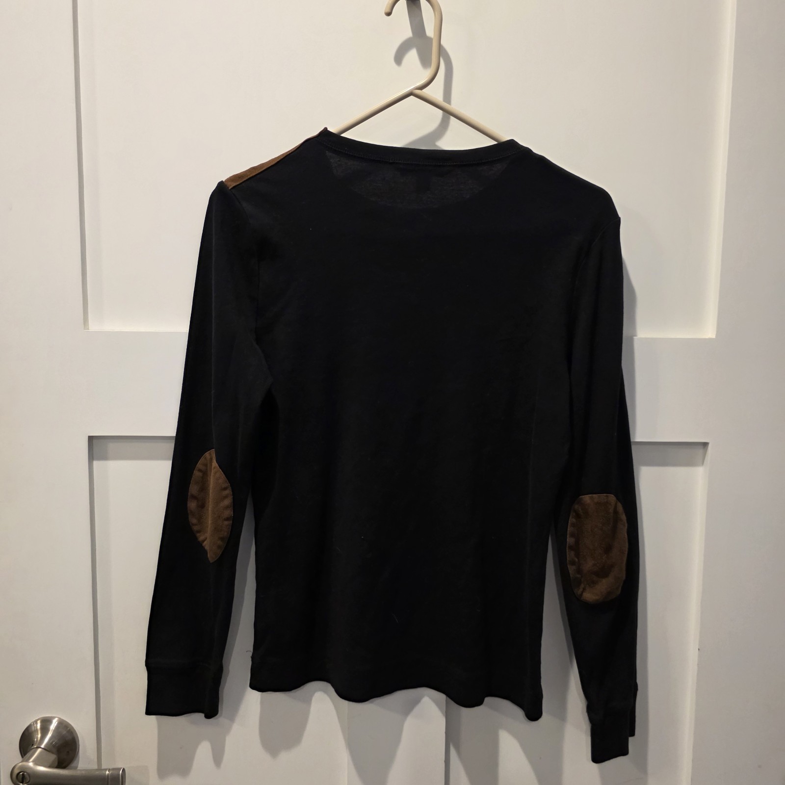 Lauren Ralph Lauren Womens Large Black Shoulder Zip Pullover Top Elbow Patches