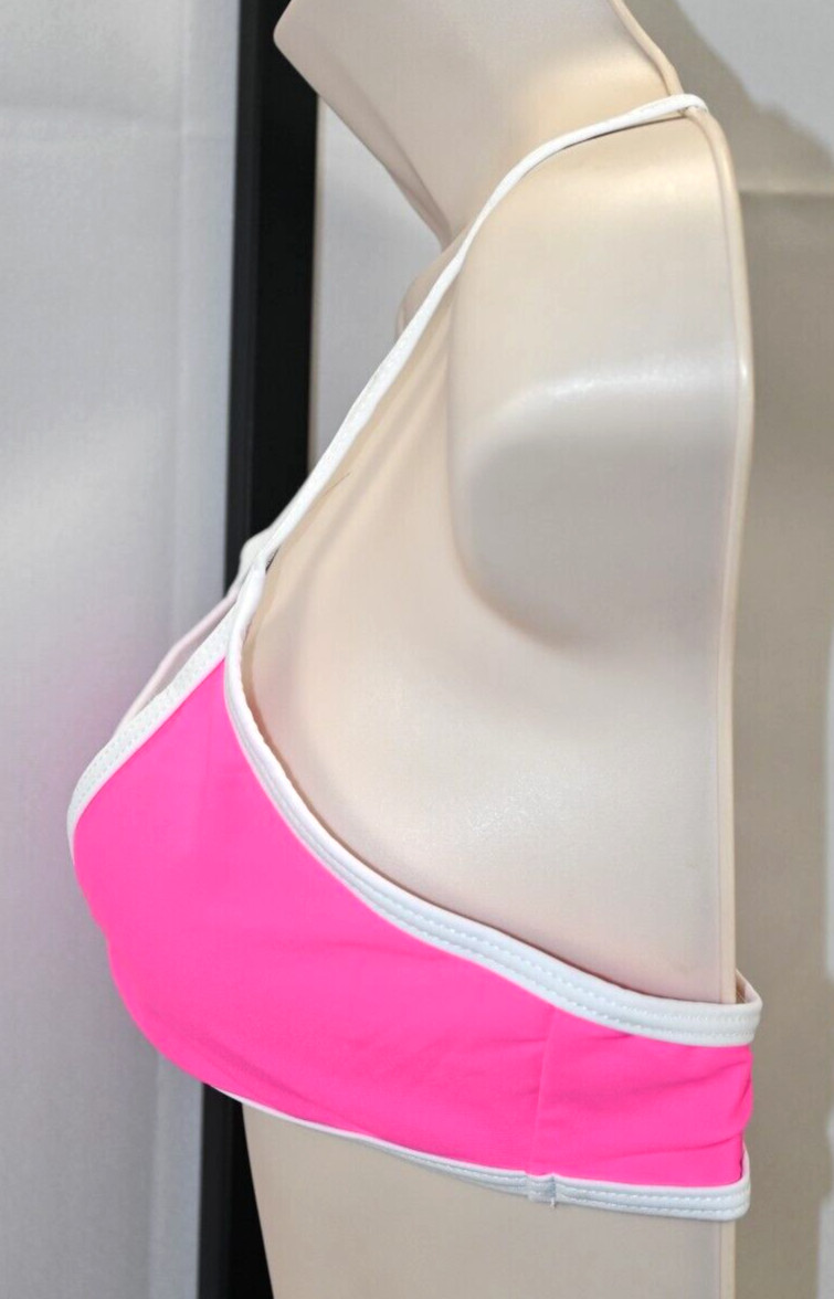 Hot Pink & White Bikini Top Pullover Size S Removable Pads Polyamide & Elasthane