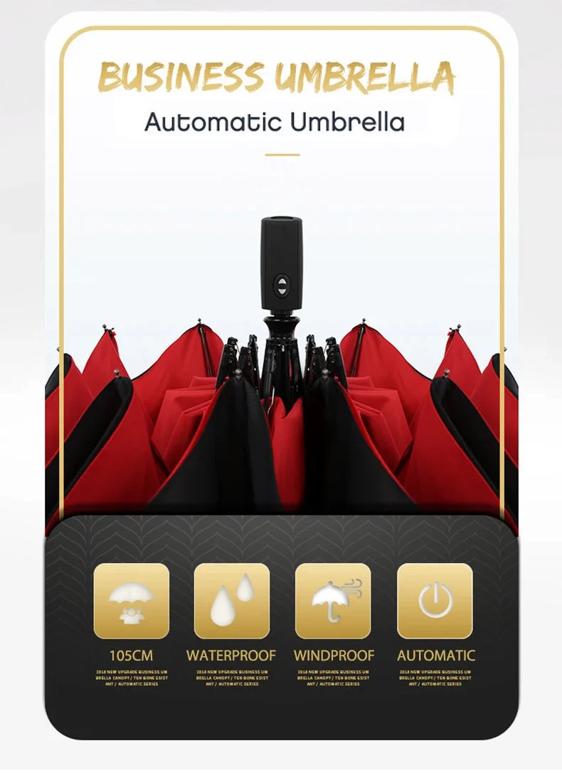 Strong Windproof Compact Umbrella One Click Automatic Open 3 Fold Rain Travel