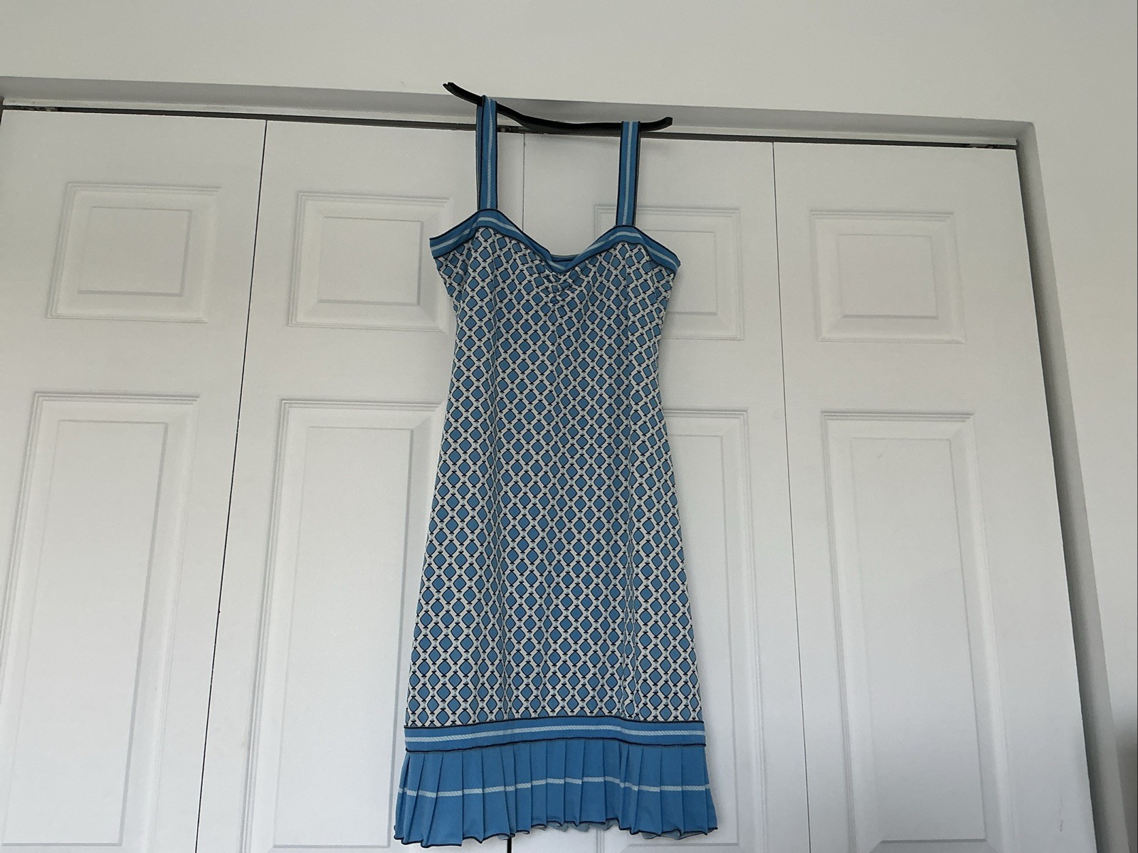 MAX STUDIO Size M Blue Dress Diamond Pattern Design With Black And White Detail