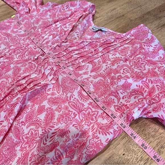 Counterparts Blouse Womens XL Pink Paisley Floral Pintuck V-Neck 3/4 Sleeve