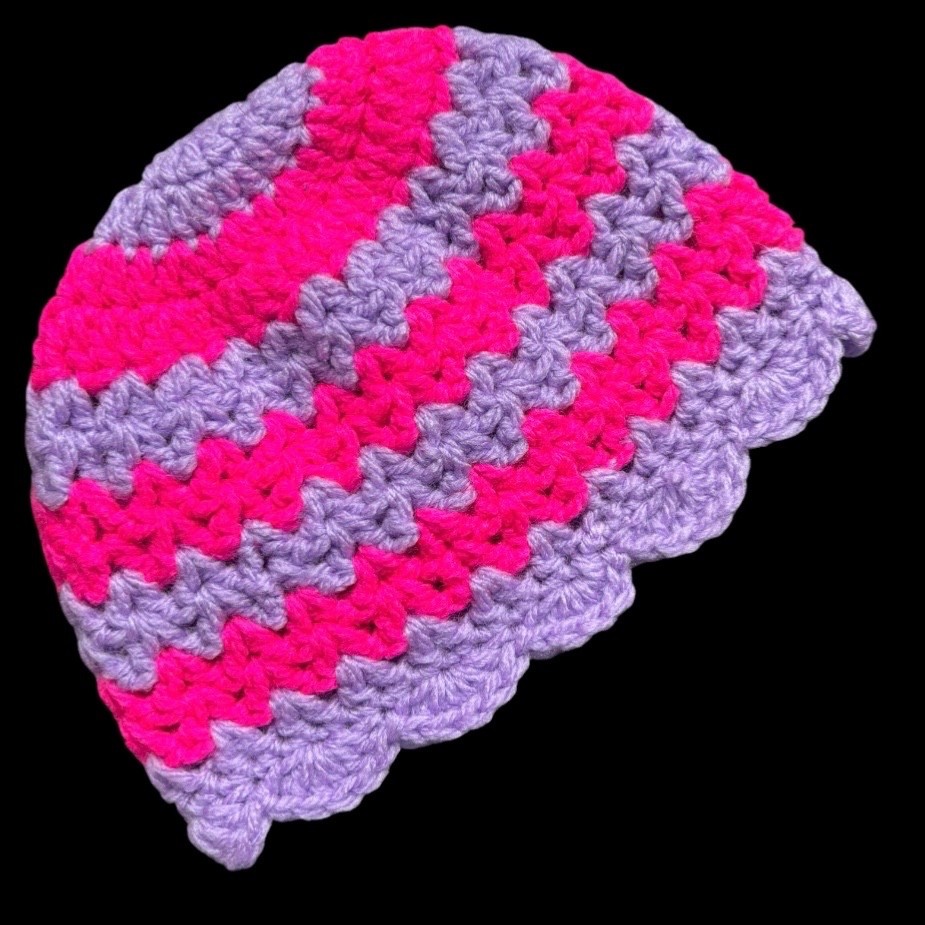 Handmade Crochet Newborn Baby Hat Beanie Purple Striped Boho Retro Cute Summer