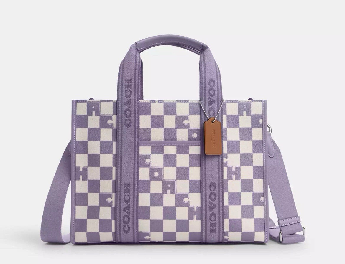 NWT Coach Smith Tote With Checkerboard Print CR101 Light Violet Purple/Chalk