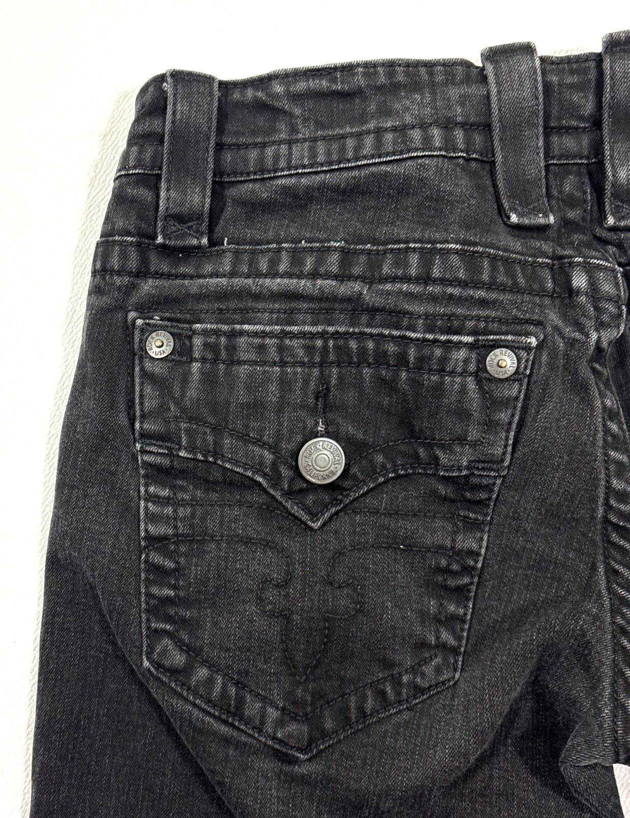 Rock Revival Ryker Jeans Mens 32×30 Slim Straight Black Biker Selvedge EUC Faded
