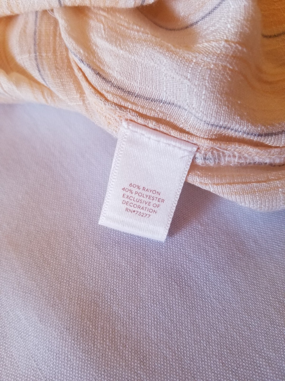 LC Lauren Conrad Peasant Blouse Peach Colored with Gray Pin Stripes Sz L Boho