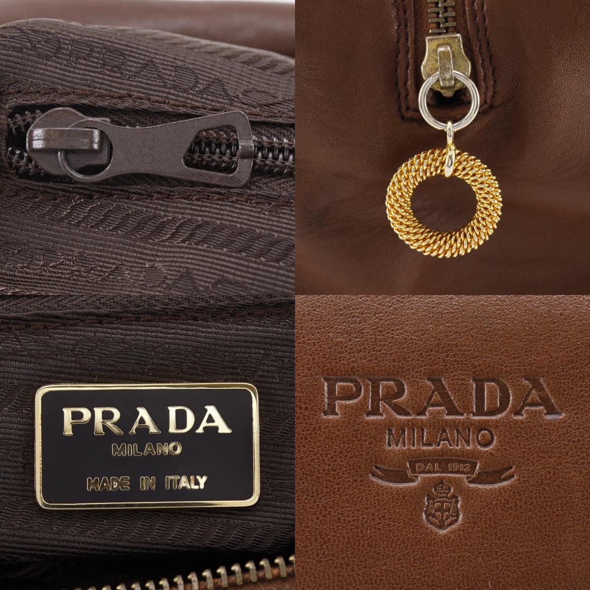 PRADA logo Handbag Brown leather Women