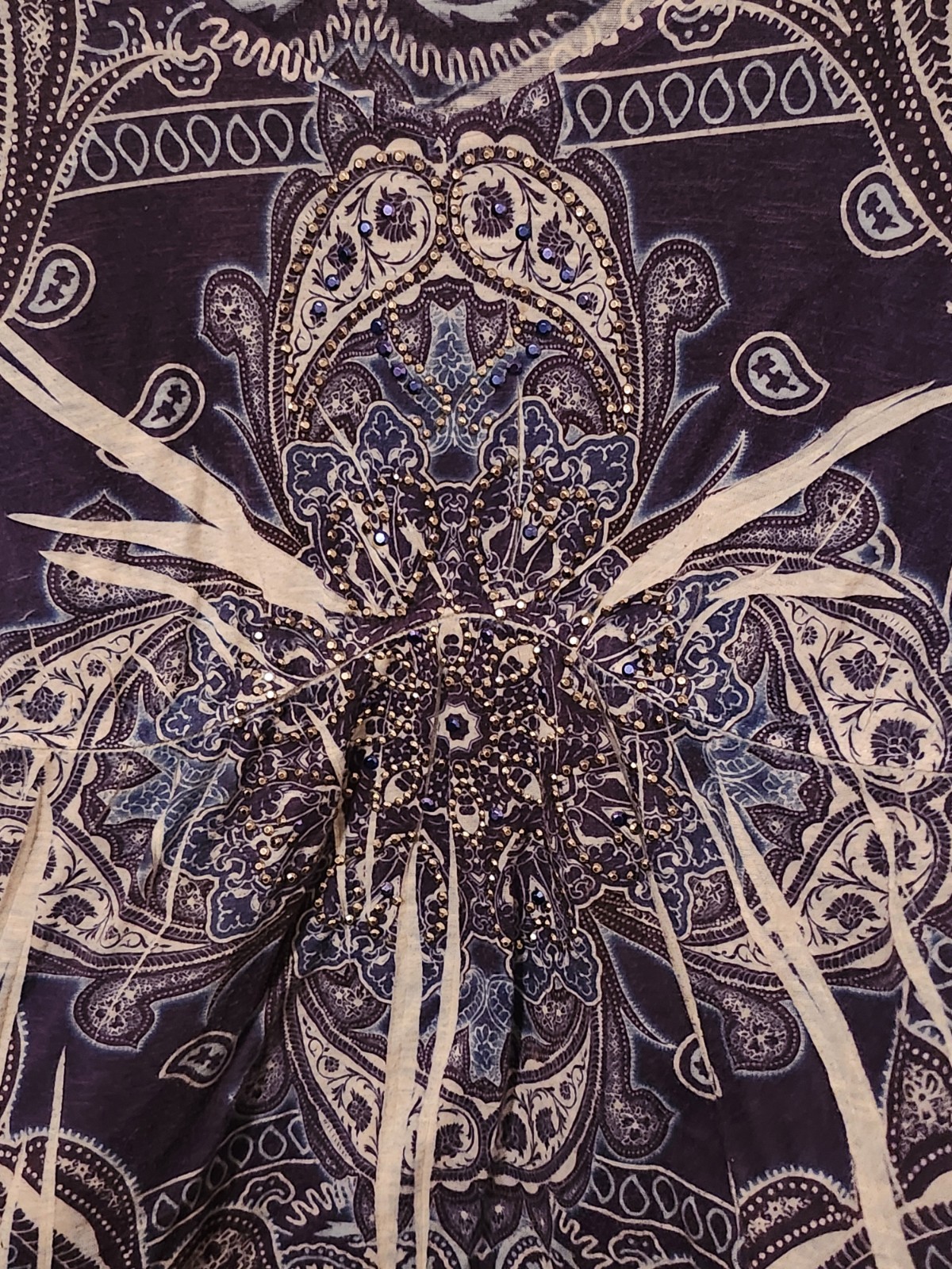Cato Blouse Blue And White Paisley Sequins Sz 18/20w Butterfly Sleeves
