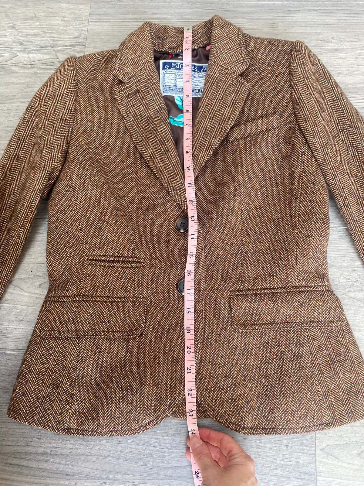 JOULES BRONTE WOOL BLEND TWEED MALLORY BROWN PINK FITTED BLAZER JACKET SIZE 6 8
