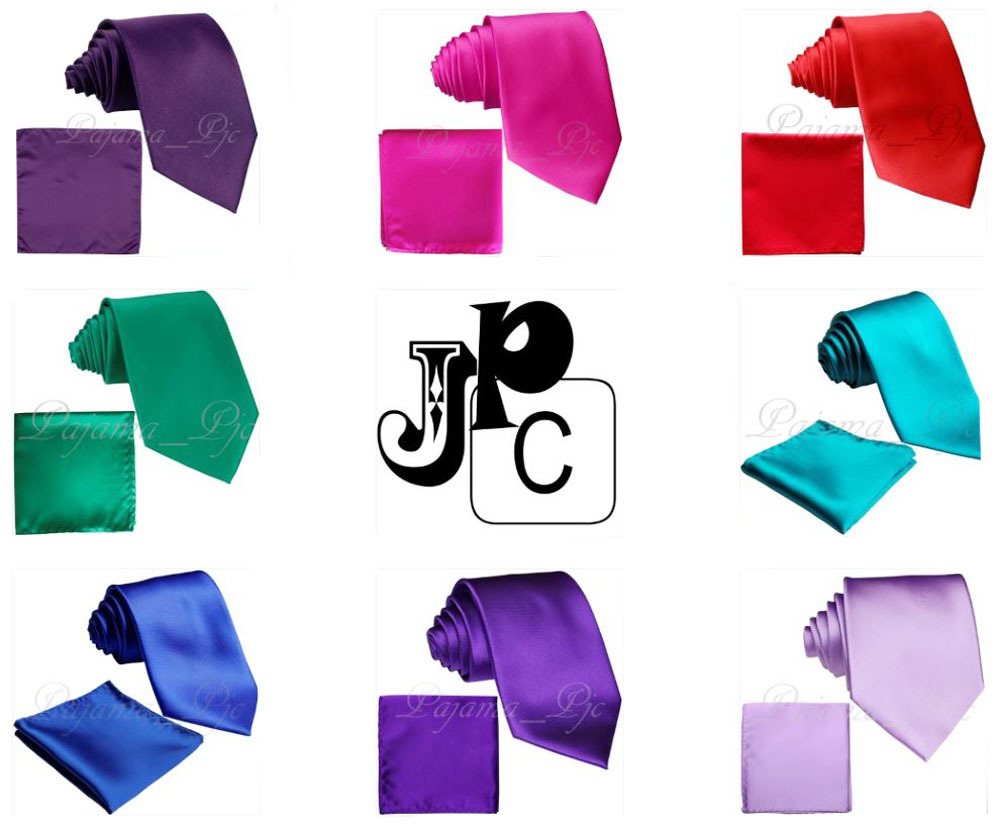 New Men’s Solid Neck Tie And Pocket Square Hankie Set Wedding Party Formal Prom