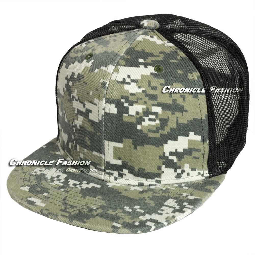 Trucker Hat Mesh Baseball Cap Snapback Adjustable Plain Solid Hip Hop Flat Men