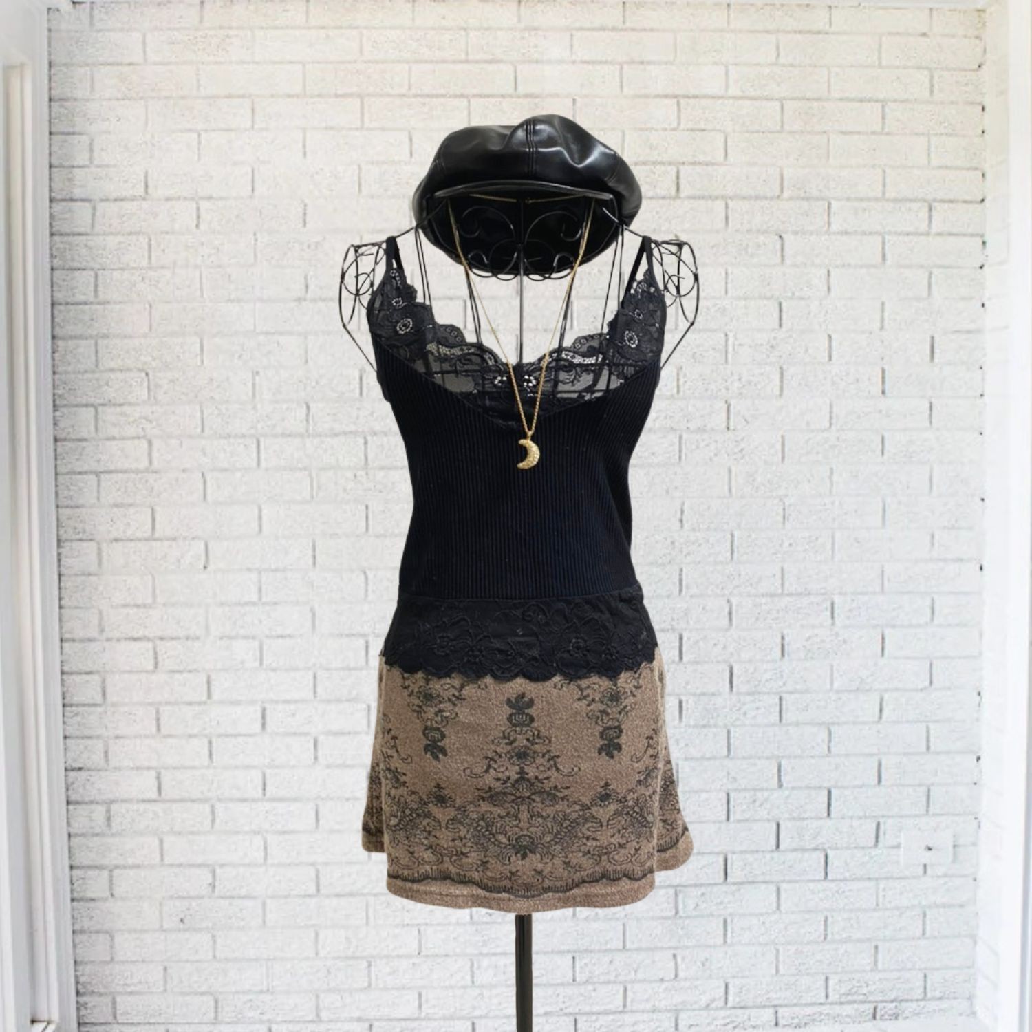 Black Lace Camisole Tank Sheer Boho Bohemian Women Medium Active Basic Hippie