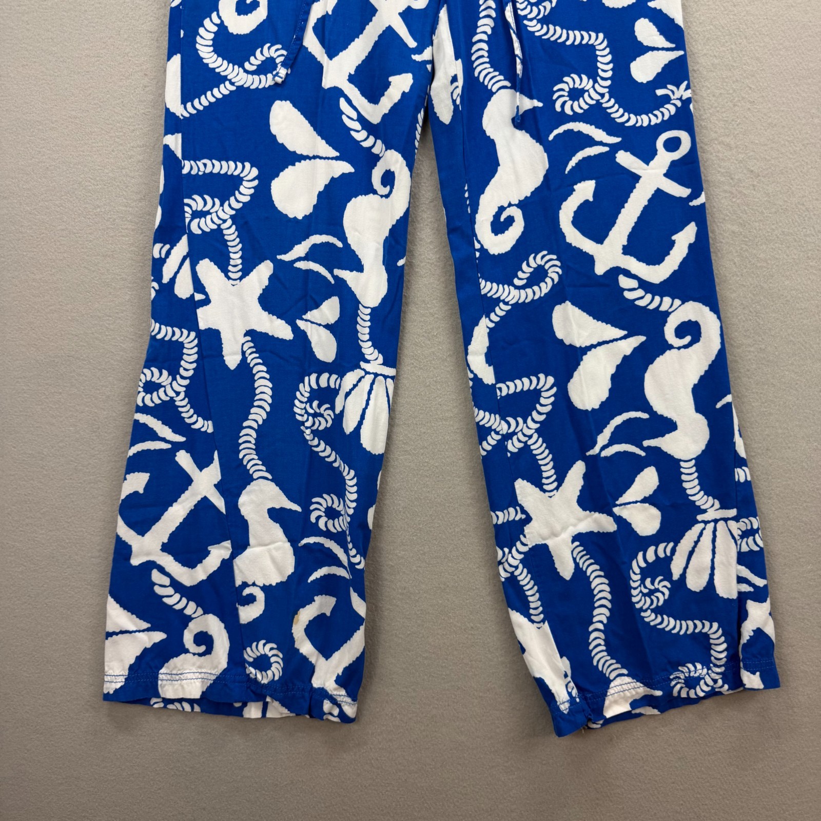 Lilly Pulitzer Palazzo Pants Womens Medium Blue White Nautical Anchor Beach