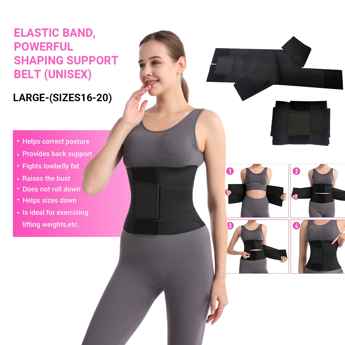 Black Waist Trainer One Size Fits All Cincher Tummy Wrap Trimmer