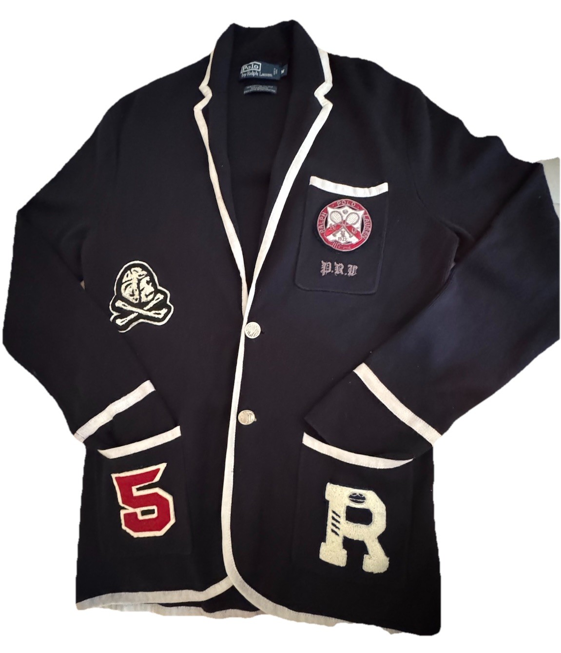 🫪🔥Ralph Lauren Navy PRL Bullion Crest Skull #5 Varsity Collegiate Blazer Men M